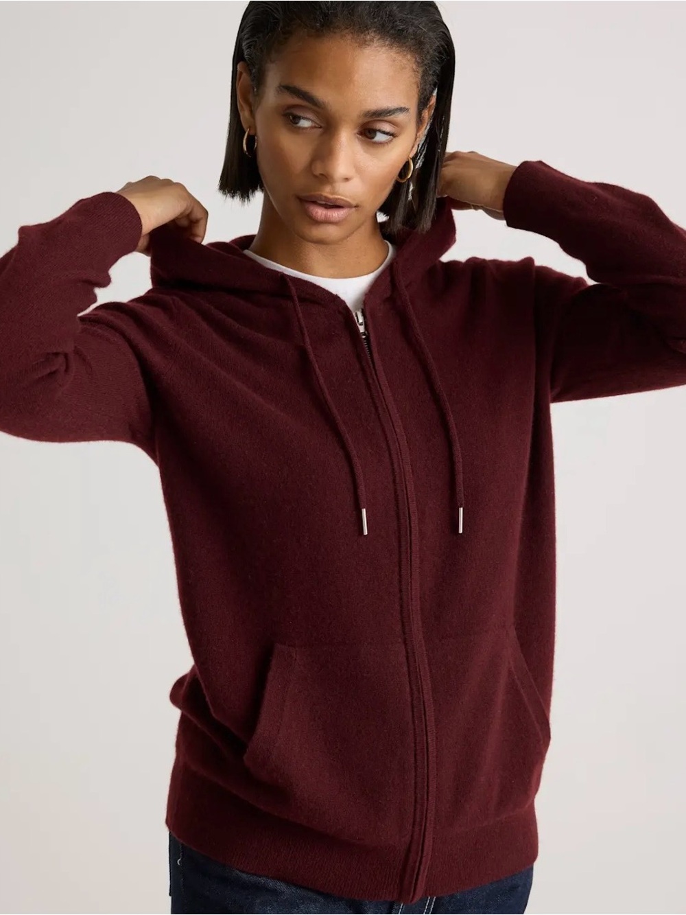 Quince Mongolian Cashmere Full Zip Hoodie Womens S Burgundy Sweater NWT!